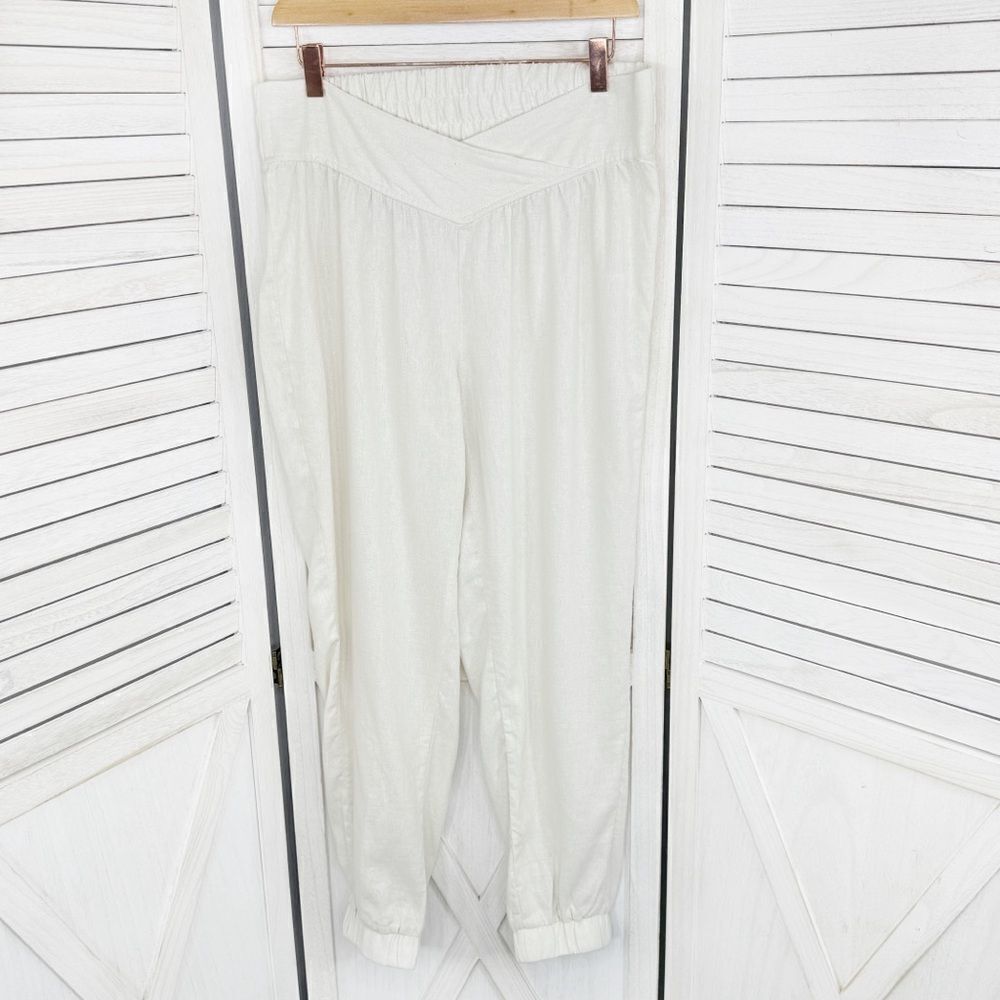 Indigo Rein Linen Cross Waist Jogger Pants Cream Juniors Large Pull On‎